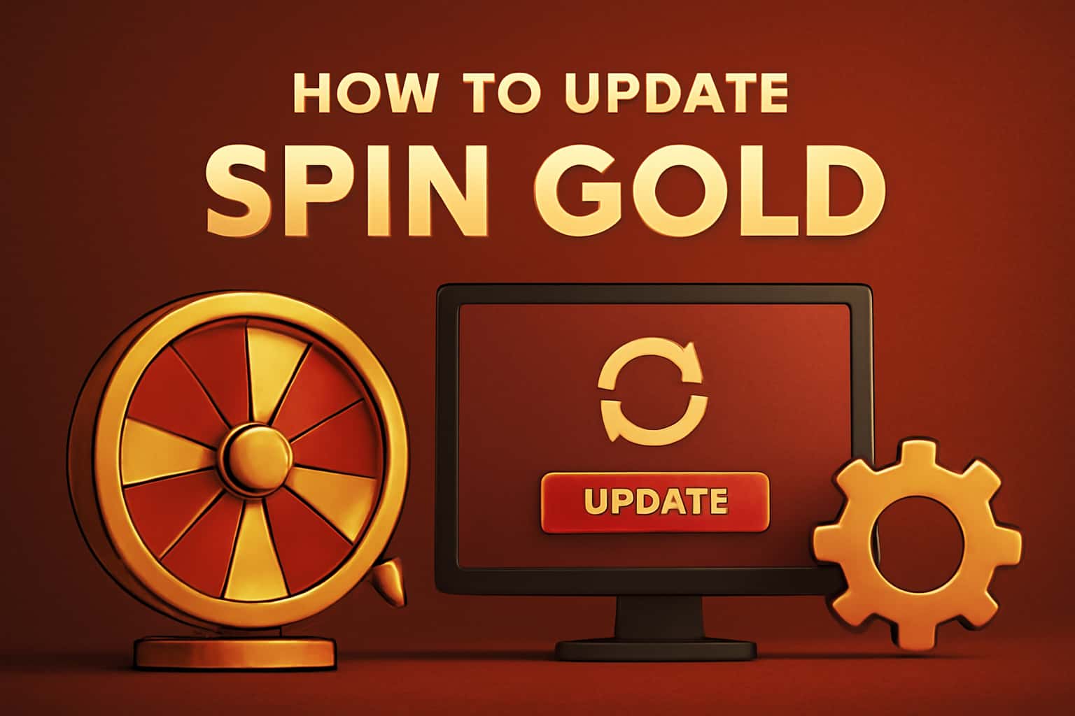 Informational scene illustrating the update process for the Spin Gold application.