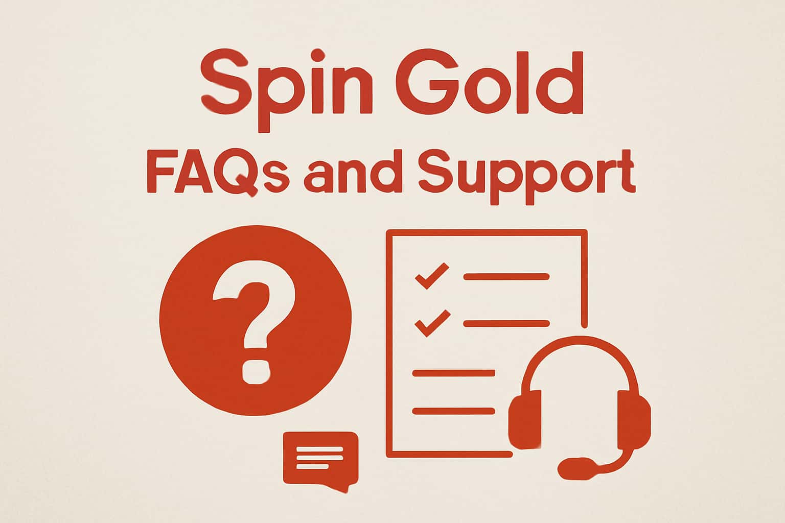 Informational scene depicting Spin Gold FAQs and Support.