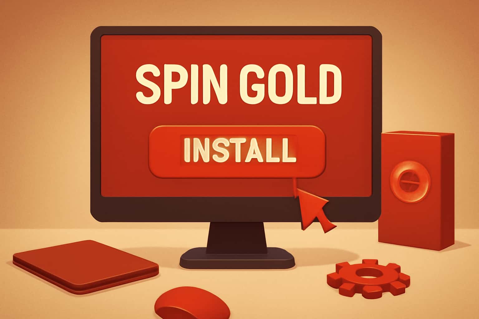 A neutral informational scene displaying the text 'Spin Gold Install' with #c4181a accents.