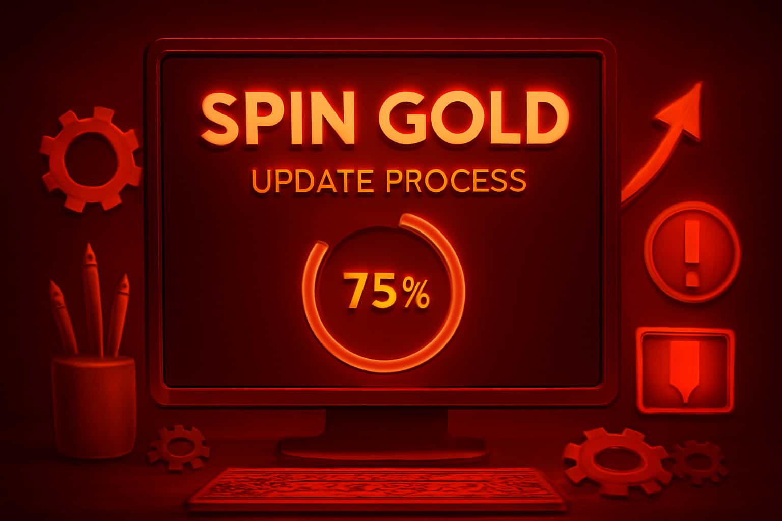 An informative scene illustrating the update process for the Spin Gold app.